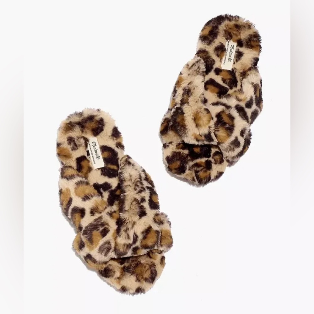 Madewell Women's Crisscross Slippers in Leopard Faux Fur sz 6 - Picture 2 of 10